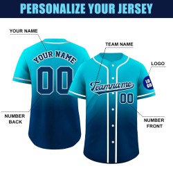 Custom Logo Sublimation Baseball Softball Jerseys Breathable Anti-Bacterial Quick Dry Full Button Gradient Color Polyester