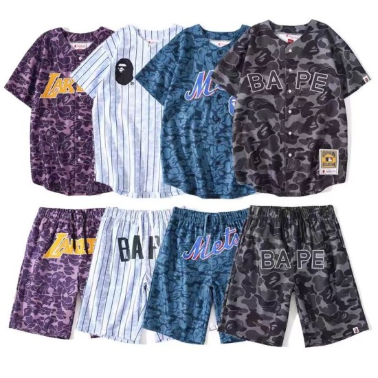 Kids Fashion Breathable Baseball Jersey Set Camouflage Strip Printed Hip Hop Street Short Sleeve T-shirt for Children