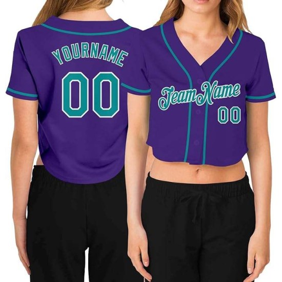 Custom Color Text Baseball Jersey for Women Teen Girls Crop Top Sports Wear Softball Cricket Shirt with Sublimation Printing