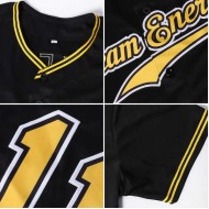 Custom Black Black-Old Gold Authentic Embroidered Sublimated Jersey  Baseball Jersey