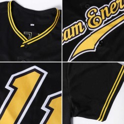 Custom Black Black-Old Gold Authentic Embroidered Sublimated Jersey  Baseball Jersey