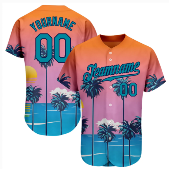 Custom Sublimated Unisex Baseball Jersey Tropical Wind Belt Style Pattern Breathable Comfortable Baseball Uniform