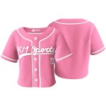 Custom Logo OEM ODM Womens Baseball Jersey Button Down T-Shirts Short Sleeve V-Neck Crop Top Plus Size Anti-Bacterial Breathable
