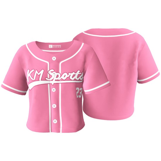 Custom Logo OEM ODM Womens Baseball Jersey Button Down T-Shirts Short Sleeve V-Neck Crop Top Plus Size Anti-Bacterial Breathable