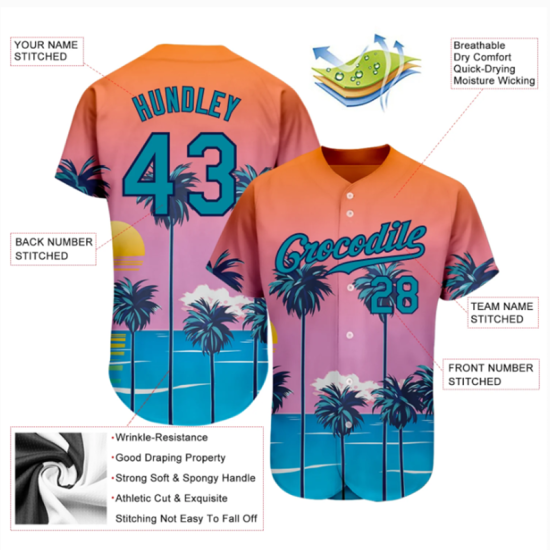 Custom Sublimated Unisex Baseball Jersey Tropical Wind Belt Style Pattern Breathable Comfortable Baseball Uniform
