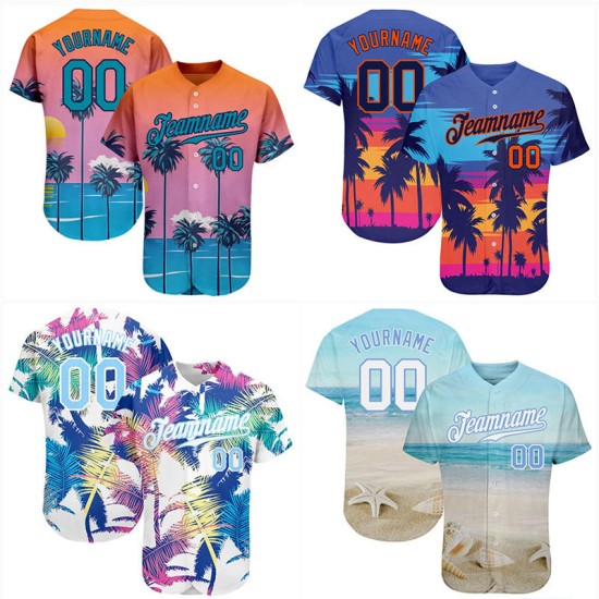 Custom Sublimated Unisex Baseball Jersey Tropical Wind Belt Style Pattern Breathable Comfortable Baseball Uniform