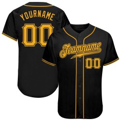 Custom Black Black-Old Gold Authentic Embroidered Sublimated Jersey  Baseball Jersey