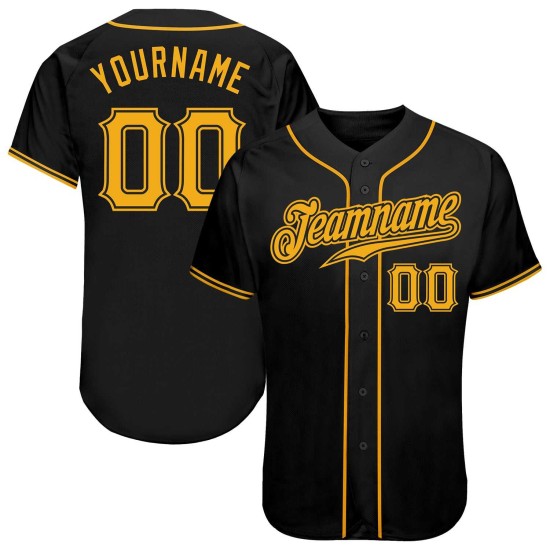 Custom Black Black-Old Gold Authentic Embroidered Sublimated Jersey Baseball Jersey Custom Black Black-Old Gold Authentic Embroidered Sublimated Jersey Baseball Jersey