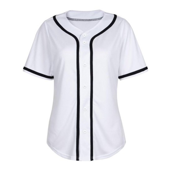 Hot Sale Custom Breathable Plus Size Polyester Sublimation Baseball Jerseys Button V-Neck Women's Short Sleeve Uniform