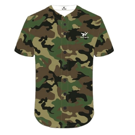 OEM Factory Price 100% Polyester Breathable Plus Size Anti-UV Short Sleeve Button-down Collar Camouflage Baseball Jersey T-Shirt