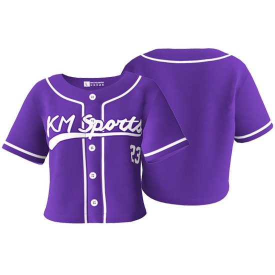 Custom Logo OEM ODM Womens Baseball Jersey Button Down T-Shirts Short Sleeve V-Neck Crop Top Plus Size Anti-Bacterial Breathable