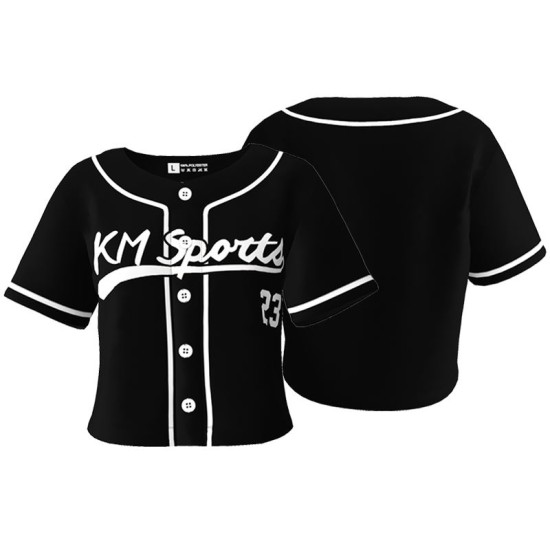 Custom Logo OEM ODM Womens Baseball Jersey Button Down T-Shirts Short Sleeve V-Neck Crop Top Plus Size Anti-Bacterial Breathable